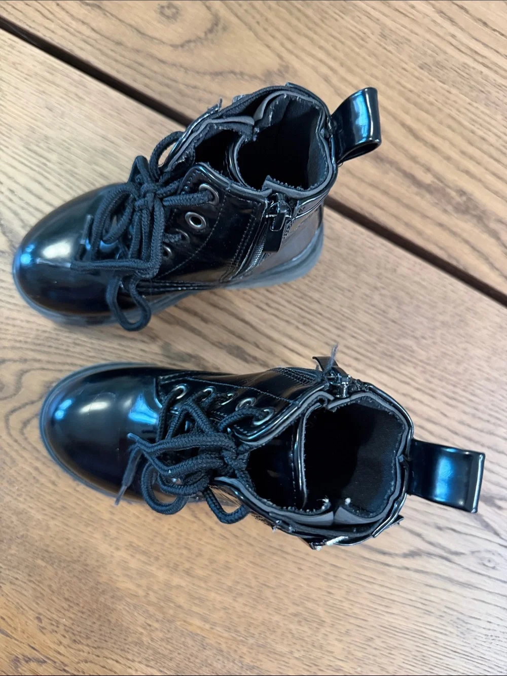 Kids Black Lace-Up Ankle Boots with Side Zip and Buckle